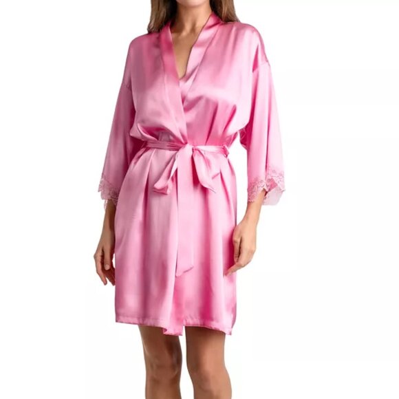 Linea Donatella Lacy Greer Solid Satin Robe Rose Brumeux NWT Sz S/M - Picture 3 of 9